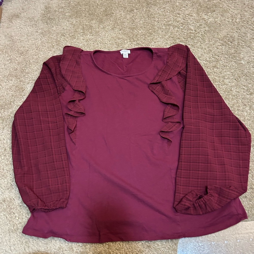 Women's Burgundy Ruffle Sleeve Top